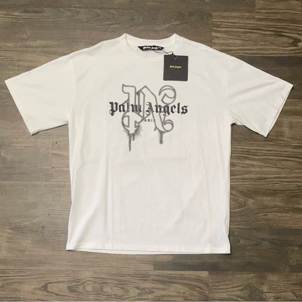 Palm Angels White Short Sleeve Tee with Graphic Prints